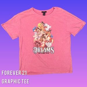Forever 21 "Dreams Do Come True" Pink Graphic Tee Women's Large